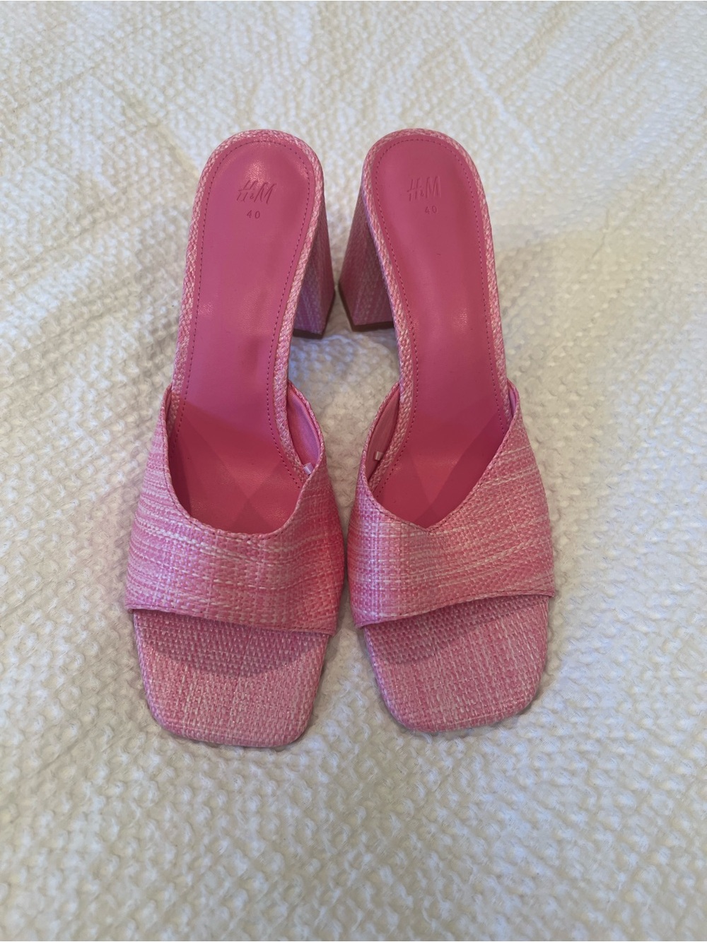 H&M Pink Woven Block Heel Mule Sandals